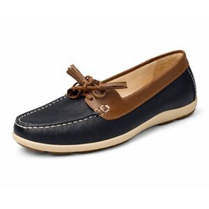 New! Hotter Bay Sail Leather Boat Shoes Womens 8.5 Navy Brown Loafers Moccasins